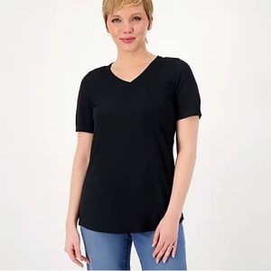 Belle Body by Kim Gravel Short Sleeve V-Neck Top - black (sz 5X) a587998